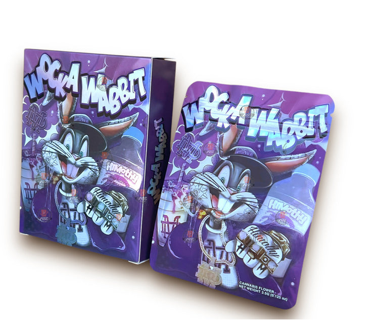 Wocka Wabbit Mylar Bags with Boxes 3.5g Box Packaging Holographic