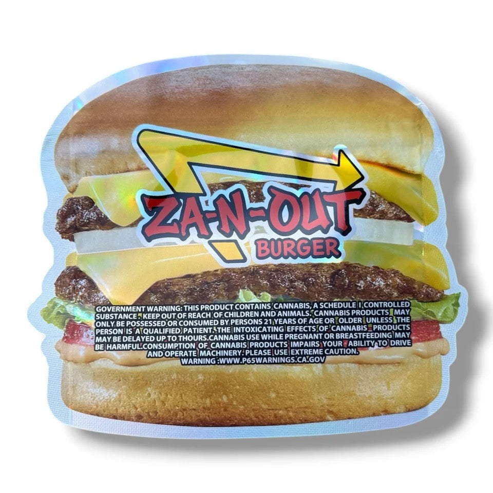ZA-N-OUT BURGER MYLAR BAGS WITH BOXES 3.5G 
