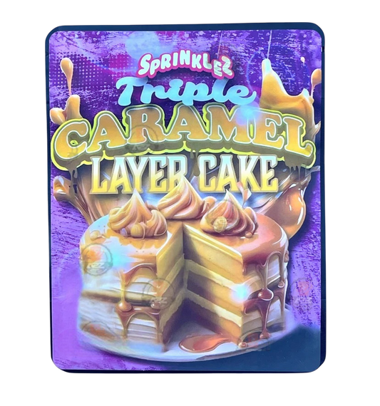 Sprinklez TRiple Caramel Layer Cake 3.5G Mylar Bags -With stickers and label