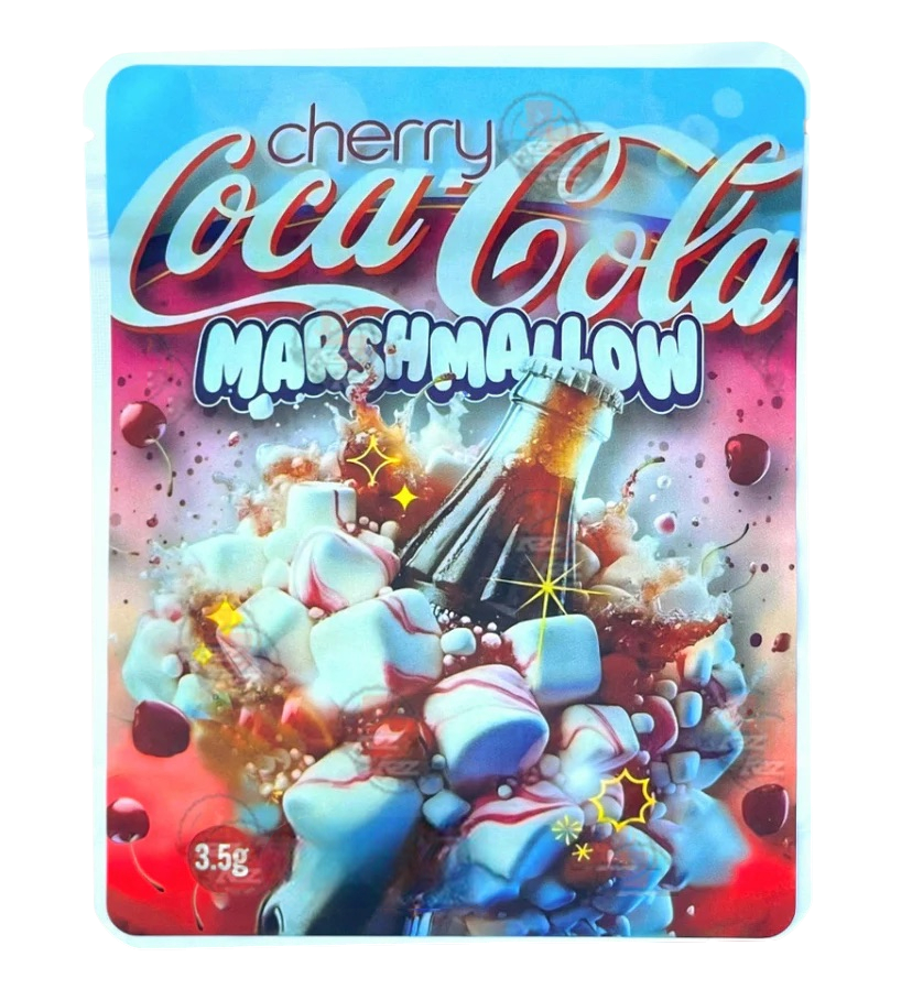 Sprinklez Cherry Coca Cola Marshmallow 3.5G Mylar Bags -With stickers and label