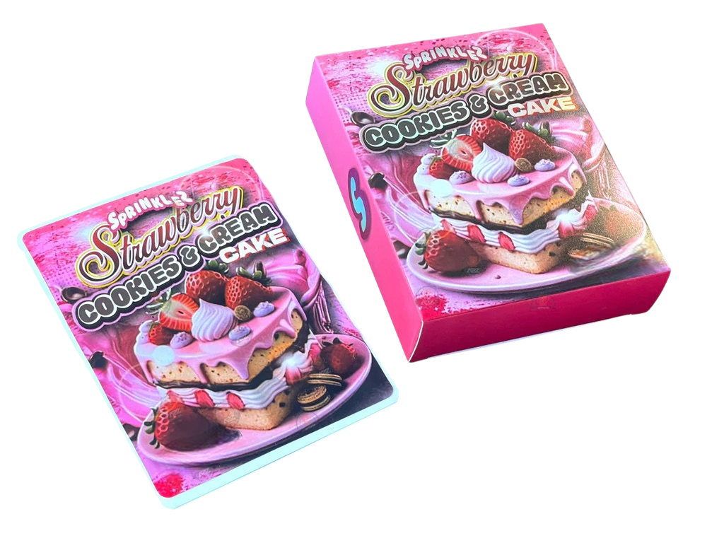 Sprinklez Strawberry Cookies & Cream Cake Mylar Bags with Boxes 3.5g Box Packaging With stickers and label