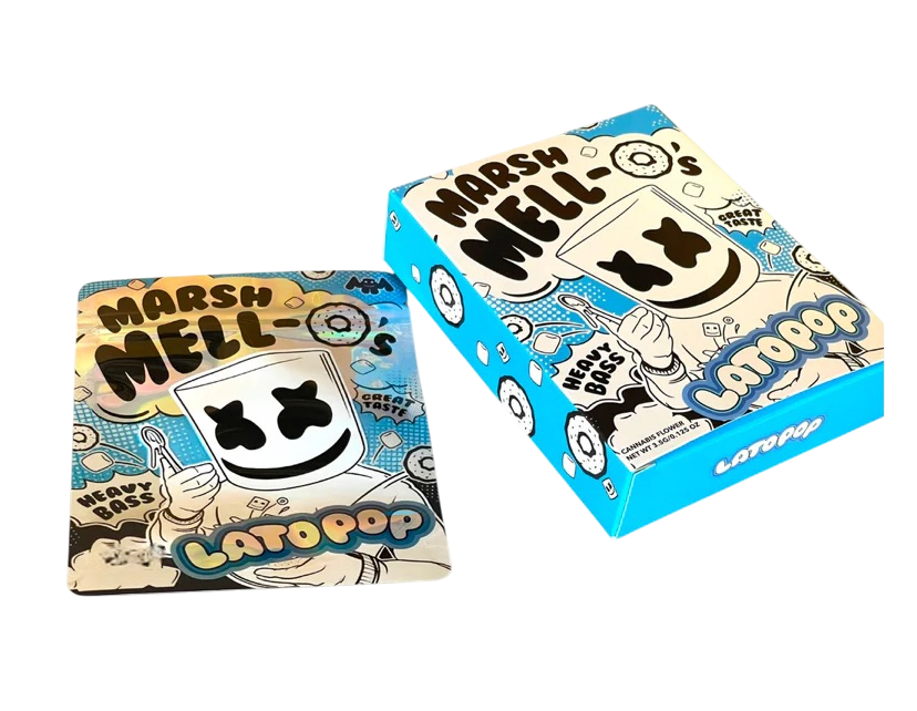 Lato Pop Marshmallow Mylar Bags with Boxes 3.5g Box Packaging Holographic