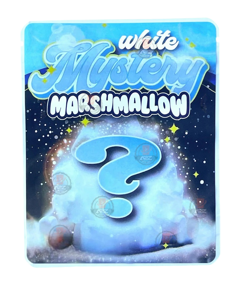 Sprinklez White Mystery Marshmallow 3.5G Mylar Bags -With stickers and label
