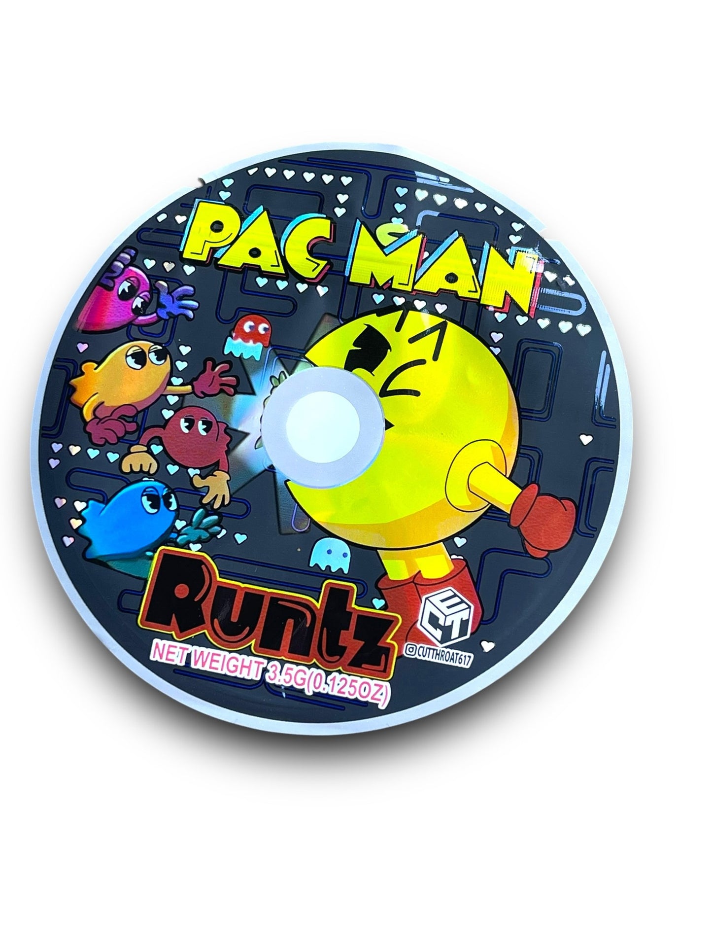 CD Cases with bags Pack Man Runtz 3.5g mylar bags
