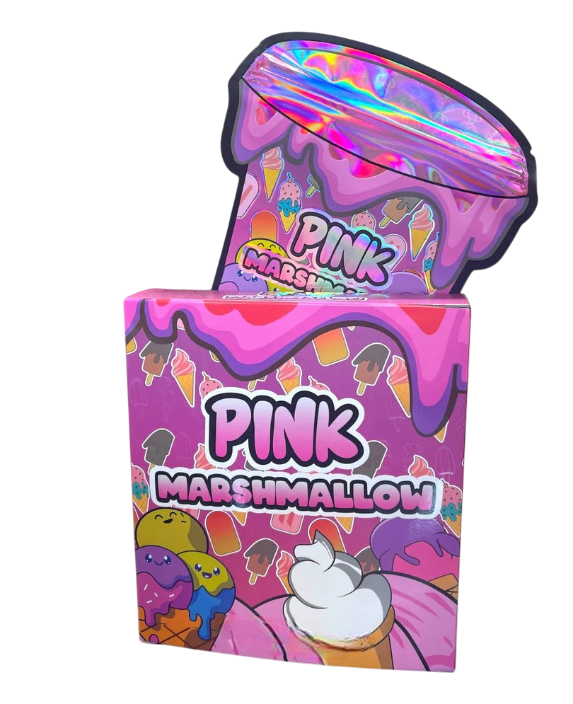 Pink Marshmallow Mylar Bags with Boxes 3.5g Box Packaging Holographic