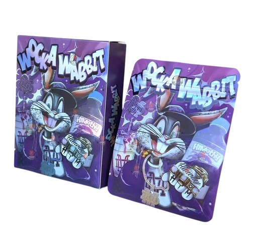 Wocka Wabbit Mylar Bags with Boxes 3.5g Box Packaging Holographic