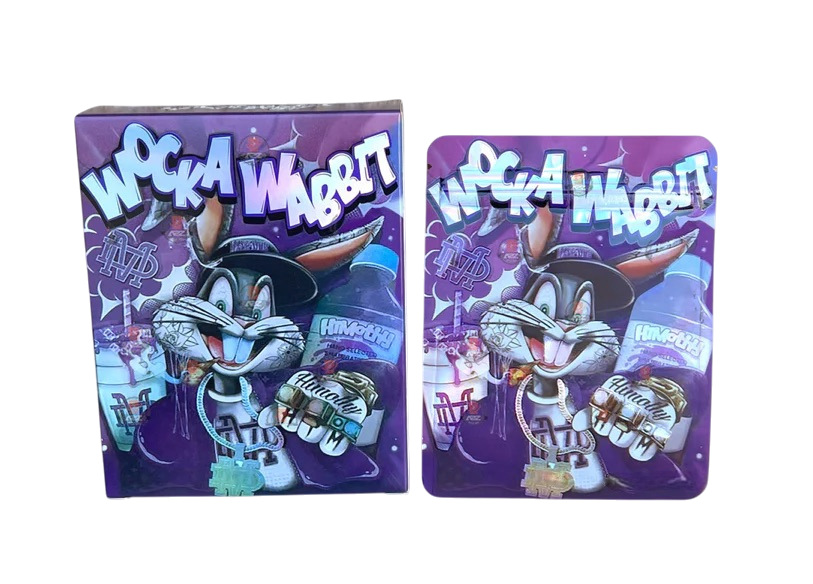 Wocka Wabbit Mylar Bags with Boxes 3.5g Box Packaging Holographic