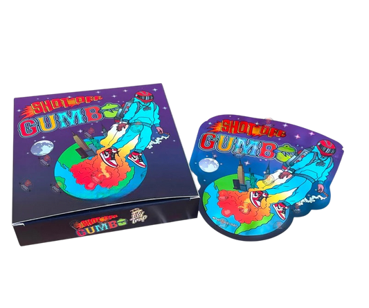 Gumbo Shot OFF Mylar Bags with Boxes 3.5g Box Packaging Holographic boxes and bags
