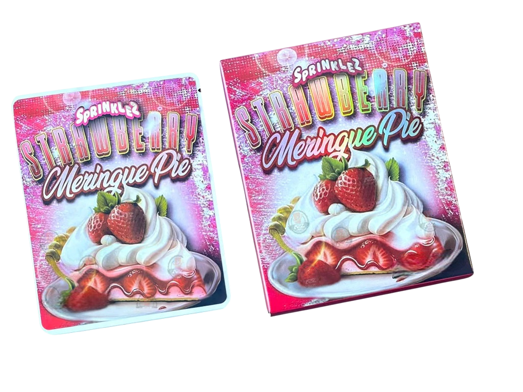 Sprinklez Strawberry Meringue Mylar Bags with Boxes 3.5g Box Packaging With stickers and label