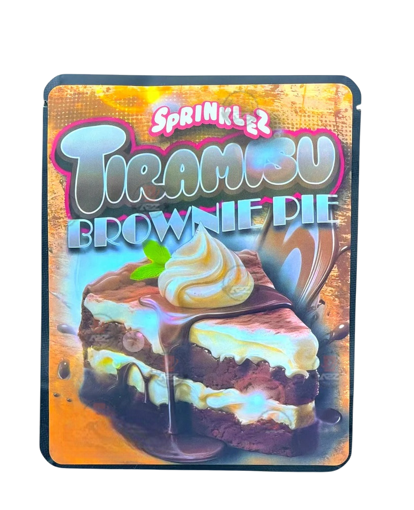 Sprinklez Tiramisu Brownie Pie 3.5G Mylar Bags -With stickers and label