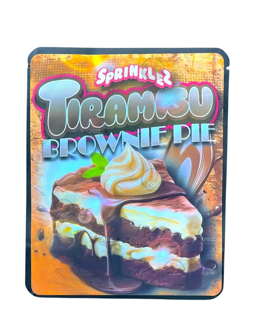 Sprinklez Tiramisu Brownie Pie 3.5G Mylar Bags -With stickers and label